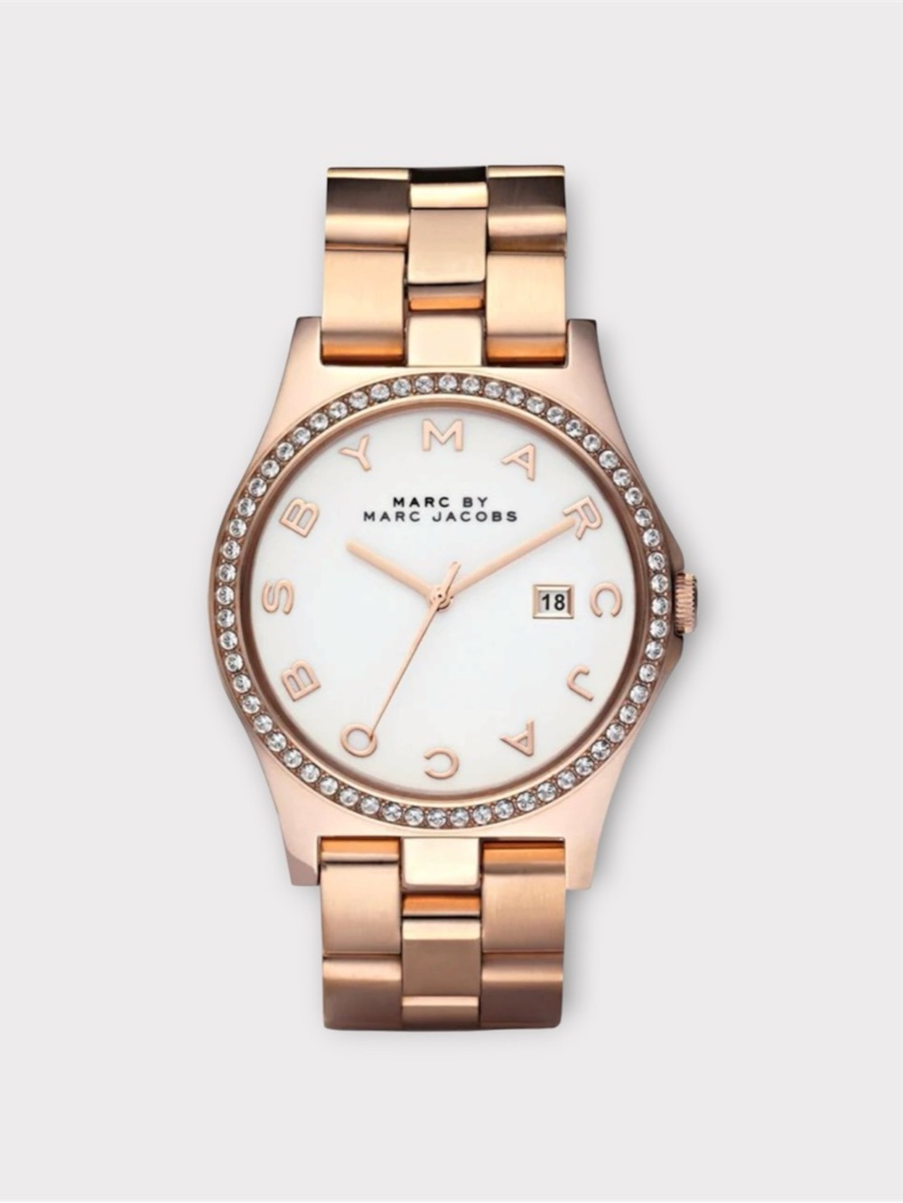 MARC BY MARC JACOBS MBM3079 Rose Gold Crystal Bezel Watch Logo Dial